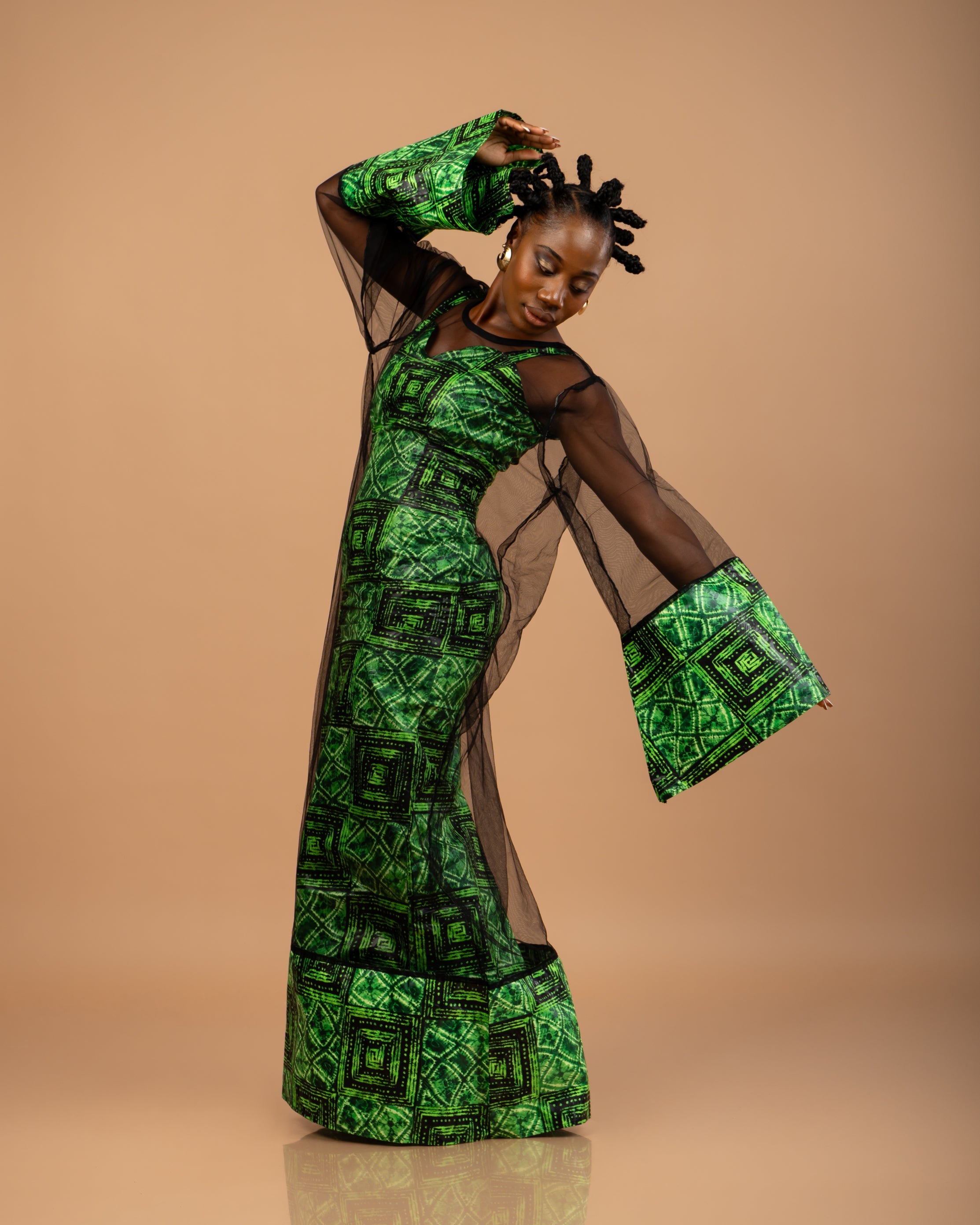 Handmade African Print two-piece Ankara mesh dress: Made with 100% cotton high-quality African Batik wax fabric