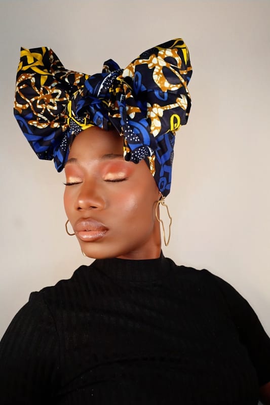 #Color_ SAFIYAH AFRICAN PRINT HEAD WRAP (BLUE YELLOW FLORAL)