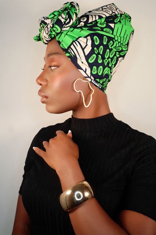 #Color_ NEFERTITI AFRICAN PRINT HEAD WRAP (GREEN WHITE)