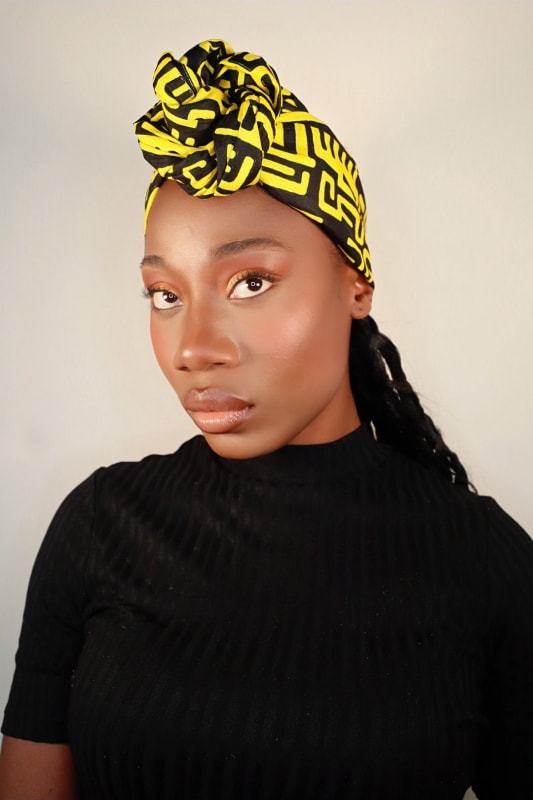 #Color_ NEFERTITI AFRICAN PRINT HEAD WRAP (YELLOW BLACK)