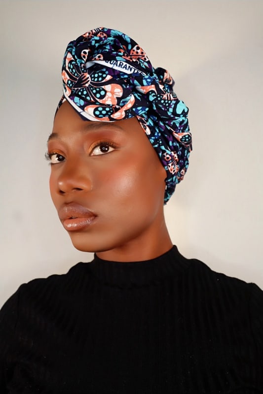 #Color_ OKONDO AFRICAN PRINT HEAD WRAP (BLUE PINK FLORAL)