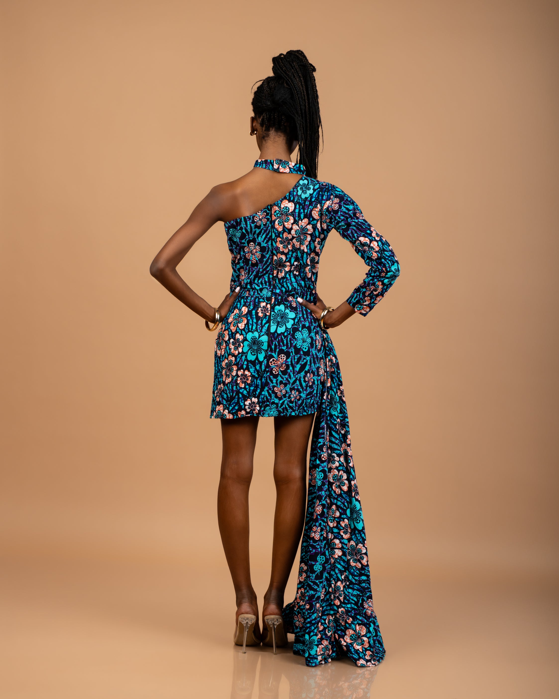 Handmade African Print asymmetrical side drape Ankara dress: 100% cotton high-quality African wax fabric 