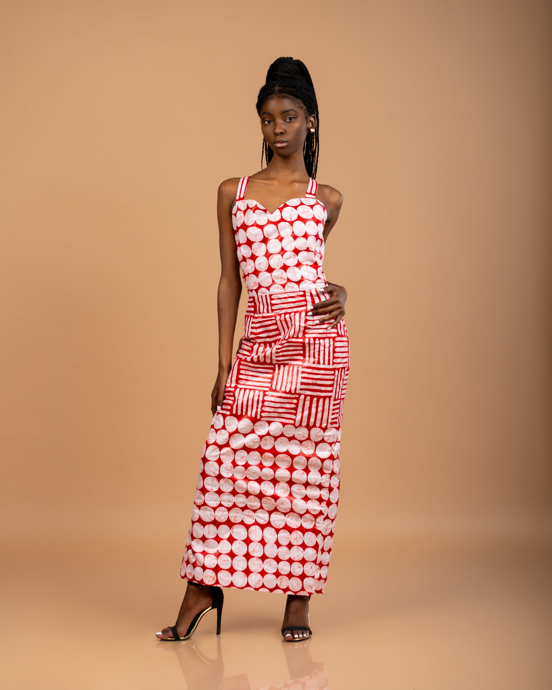 Makeda Women's Two-Piece African Print mesh Maxi Dress (Pink Red Batik): Made with 100% cotton high-quality African Wax Fabric