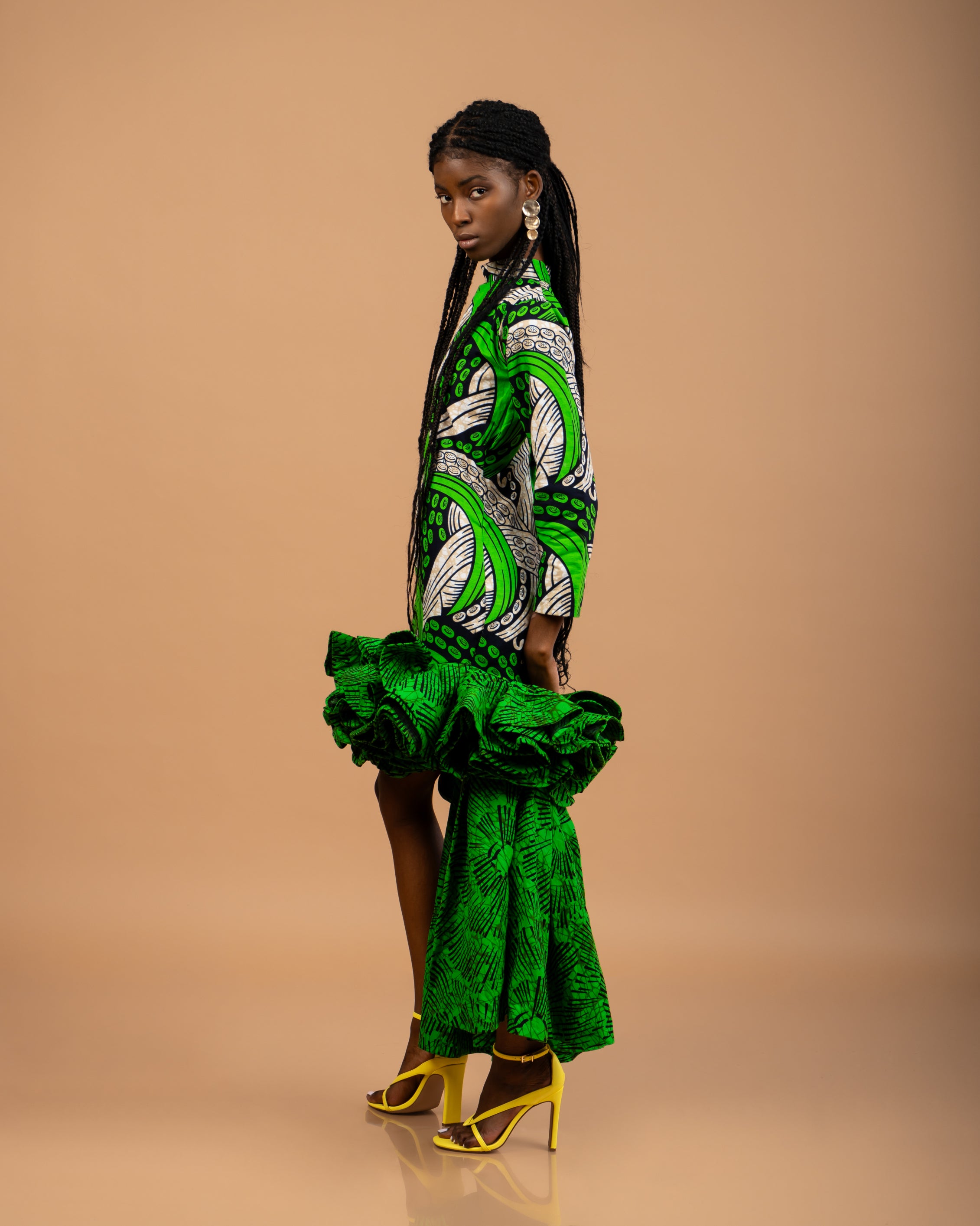 Handmade African Print high-low Ankara long sleeve dress: 100% cotton high-quality African wax fabric 